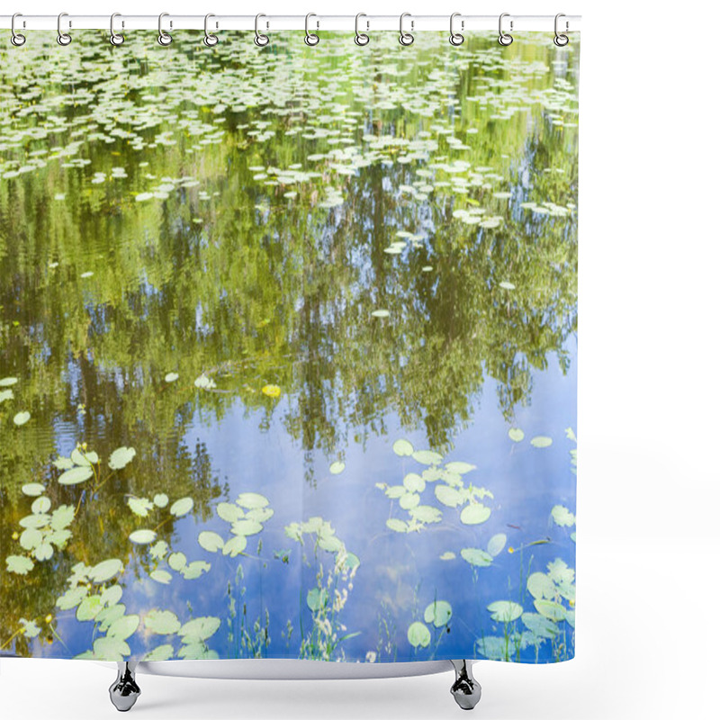 Personality  Pond Overgrown By Water-lily Leaves In Forest Shower Curtains