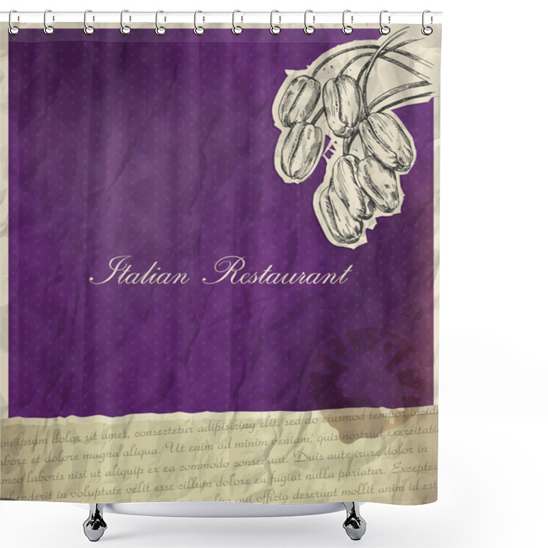 Personality  Retro Banner For Italian Restaurant Menu With Tulips Shower Curtains