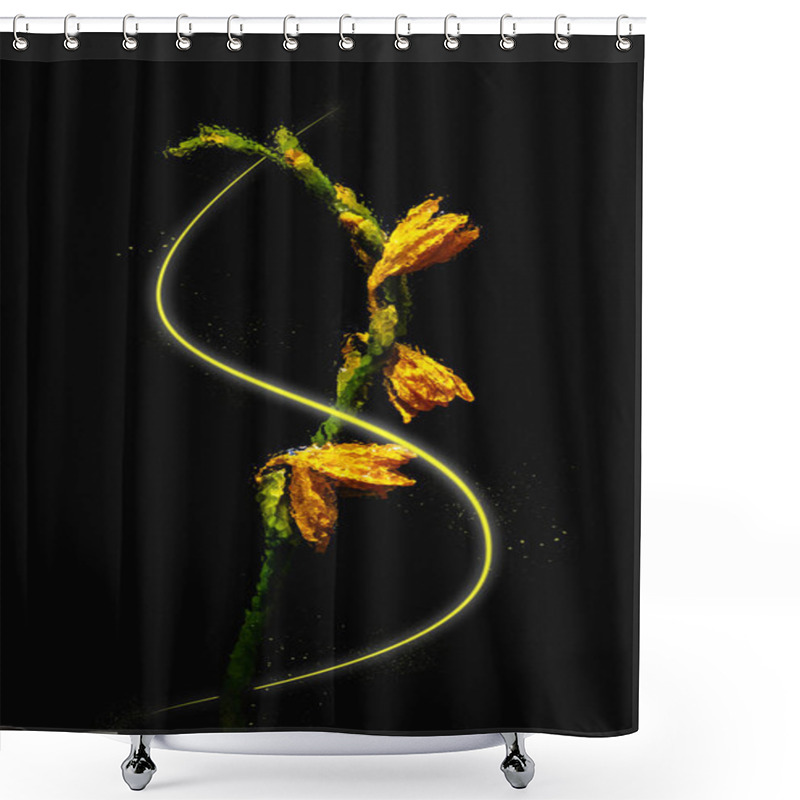 Personality  Beautiful Wet Orange Lily Flowers And Buds With Glowing Wave Isolated On Black  Shower Curtains