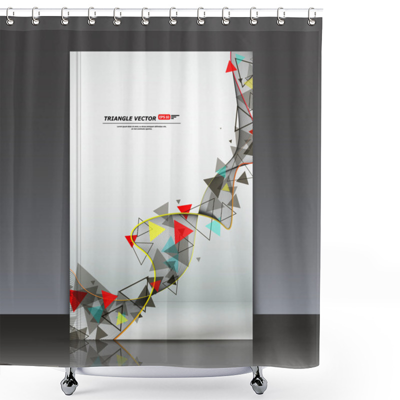 Personality  Abstract Composition, Text Frame, Flying Triangle Curve Line Icon, Red, Yellow, Blue Figure Construction, White Backdrop, Interlocking Band Weave, A4 Brochure Title Sheet, Technology Surface, Flier Fashion, Daily Periodical Issue, EPS10 Illustration Shower Curtains