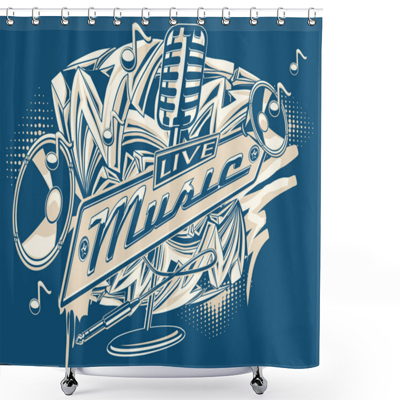 Personality  Music Emblem With Microphone Shower Curtains