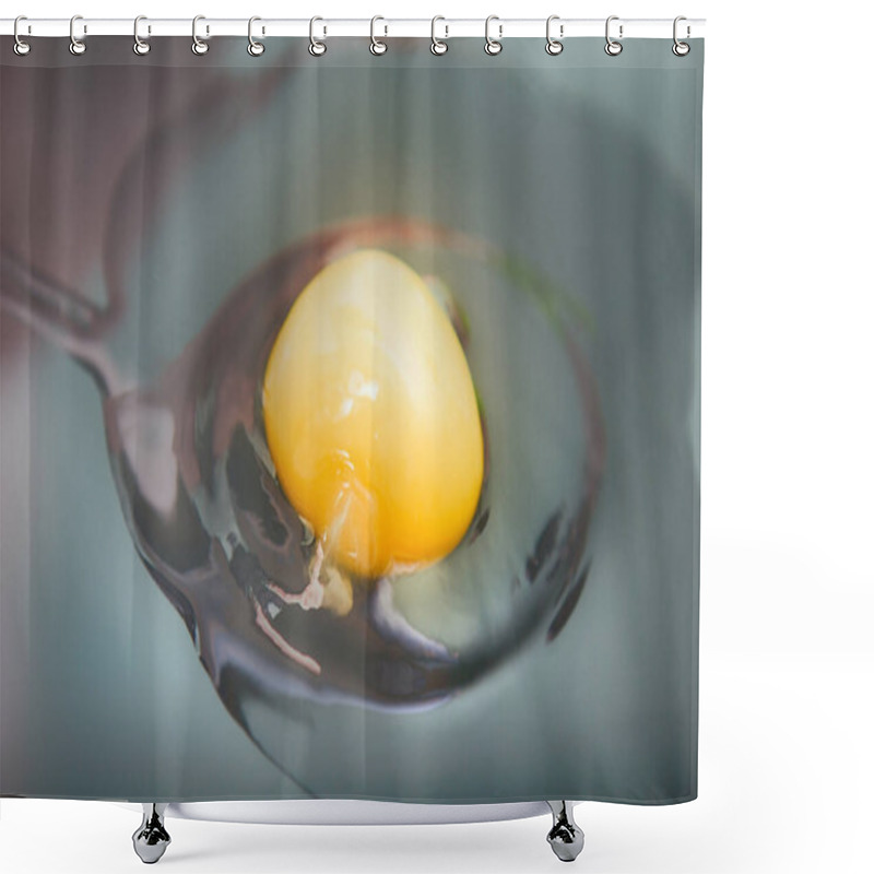 Personality  Live (raw) Break Egg On Black Background, Yolk, Albumen, Chalaza Is Clearly Seen. Start To Lifetime And Beginning Of Day (scrambled Eggs For Breakfast). Ab Ovo Shower Curtains