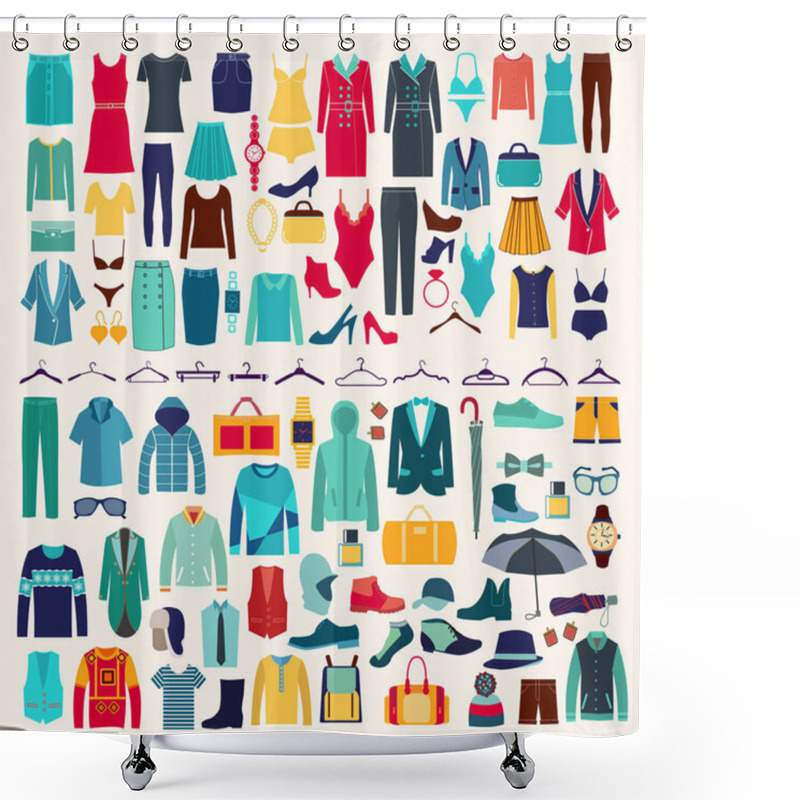 Personality  Men And Women Clothes Vector Icon Set. Shower Curtains