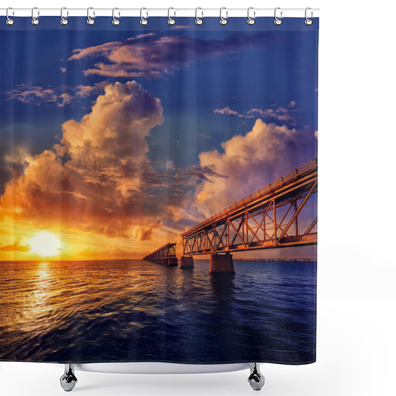 Personality  Florida Keys Old Bridge Sunset At Bahia Honda Shower Curtains