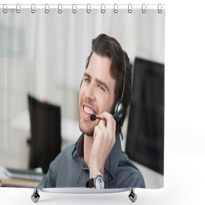 Personality  Businessman Using A Headset Shower Curtains