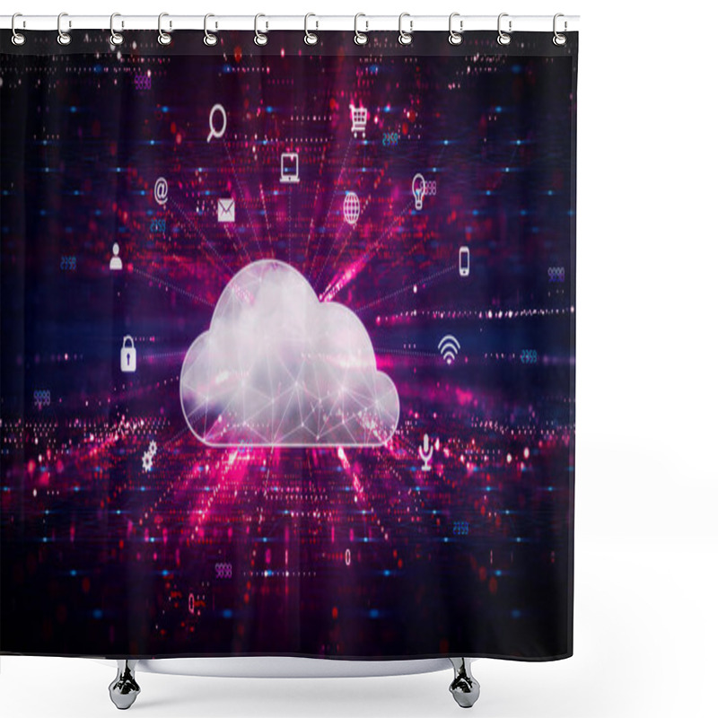 Personality  Cloud Computing Concept With Digital Cloud And IT Icons Shower Curtains