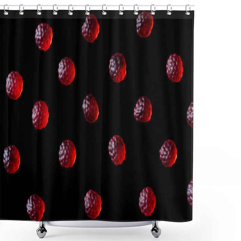 Personality  Collection Of Red Jelly Candies In Shape Of Raspberries Isolated On Black Shower Curtains