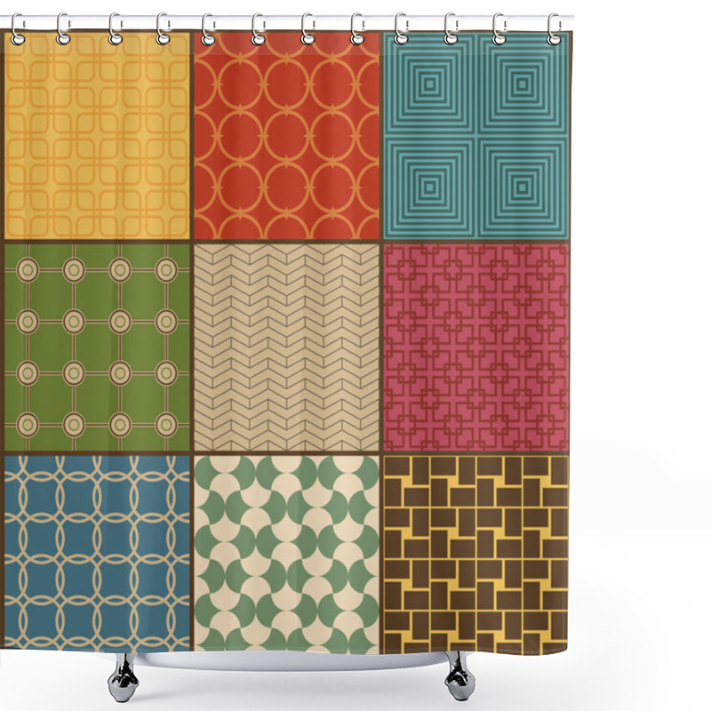 Personality  Set Of Nine Retro Simple Geometric Seamless Patterns Shower Curtains