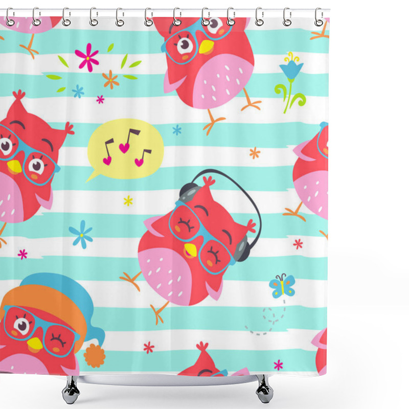 Personality  Cartoon Style Striped Owls  Shower Curtains