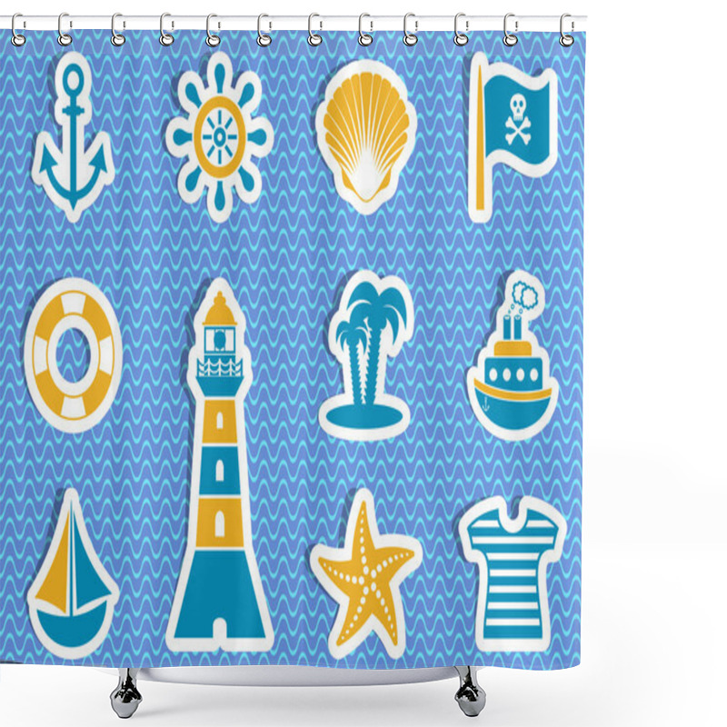 Personality  Marine And Pirate Vector Labels Shower Curtains