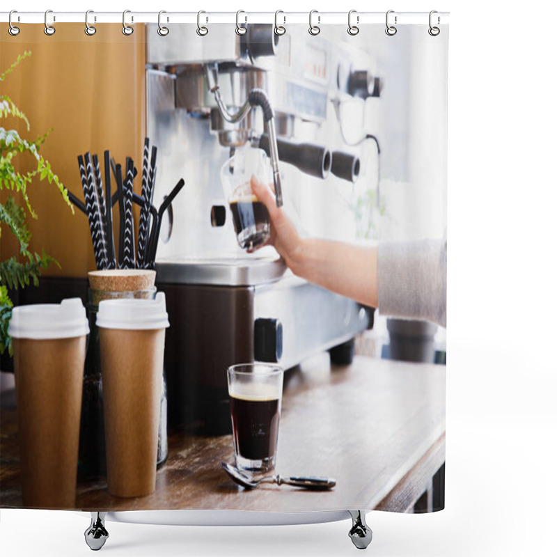 Personality  Close-up View Of Barista Preparing Coffee On Modern Espresso Machine Shower Curtains