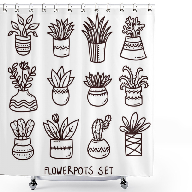 Personality  Flowerpots House Plants Doodle Seamless Vector Pattern Shower Curtains