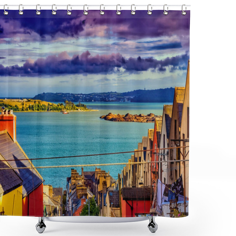 Personality  Picturesque Town Of Cobh At Sunset In Ireland, Traditional Houses With View To Cork Harbour Shower Curtains