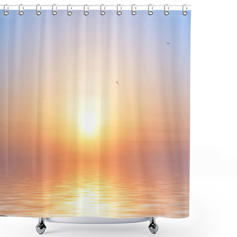 Personality  Ocean Sunrise And Birds Shower Curtains