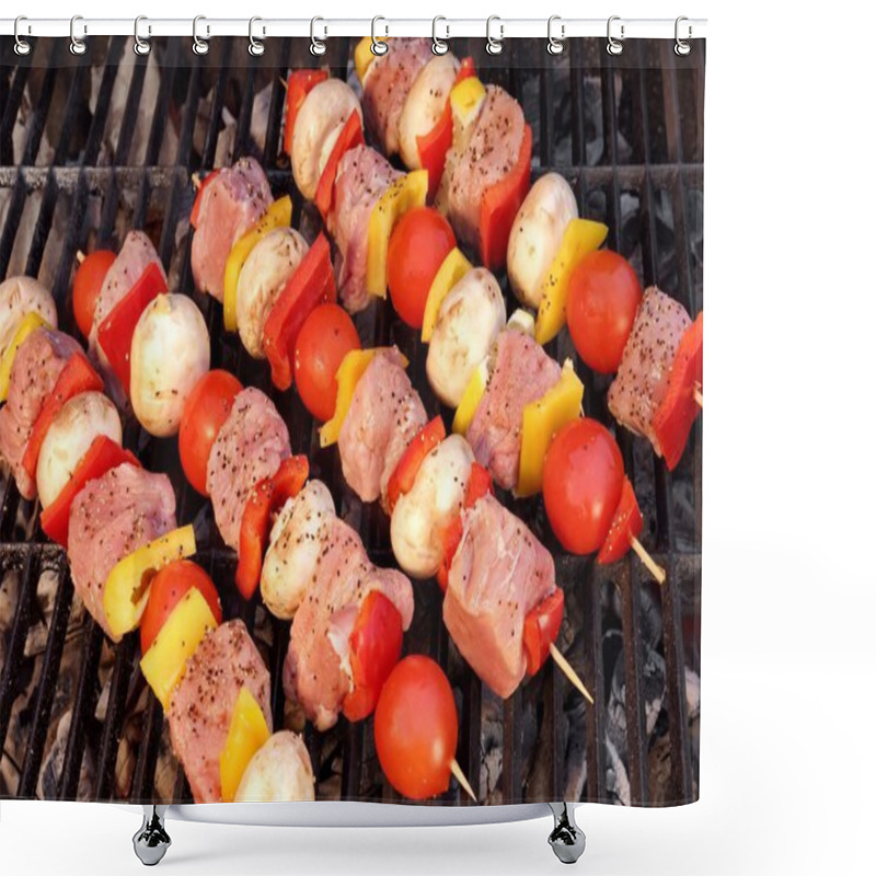 Personality  Pork And Vegetables Skewers Cooking On BBQ Grill Shower Curtains