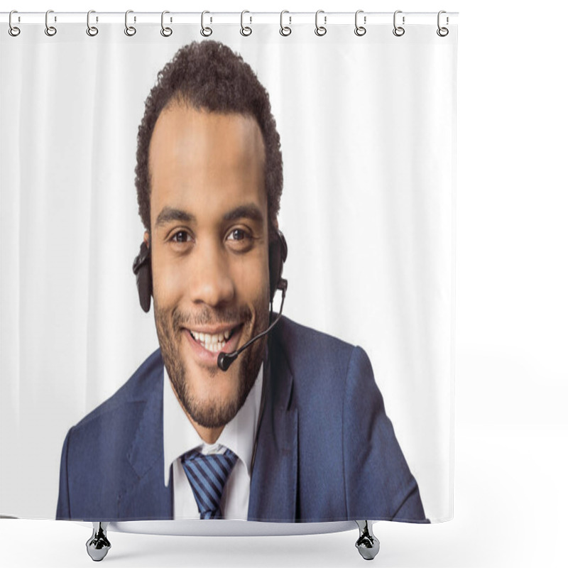 Personality  Call Center Operator In Headset  Shower Curtains