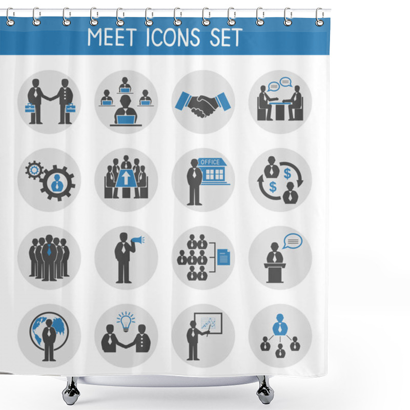 Personality  Flat Business People Meeting Icons Set Shower Curtains