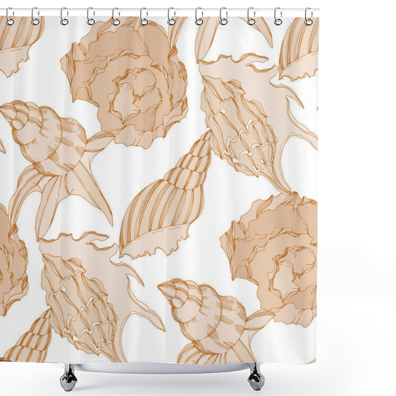 Personality  Vector Summer Beach Seashell Tropical Elements. Black And White Engraved Ink Art. Shower Curtains