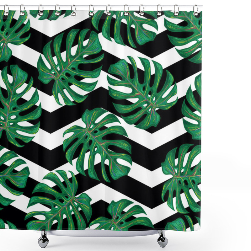 Personality  Tropical Pattern With Monstera Leaves Shower Curtains