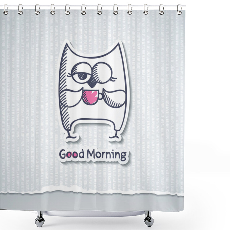 Personality  Owl And Cup Of Coffee, Vector Eps 10 Shower Curtains