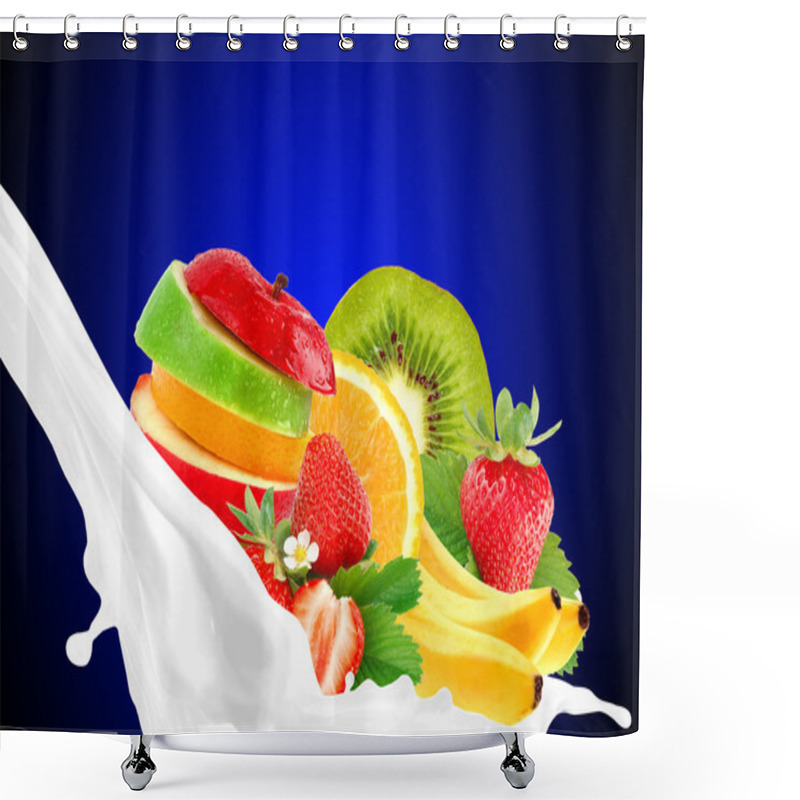 Personality  Splashing Milk With Fruit Mix Shower Curtains