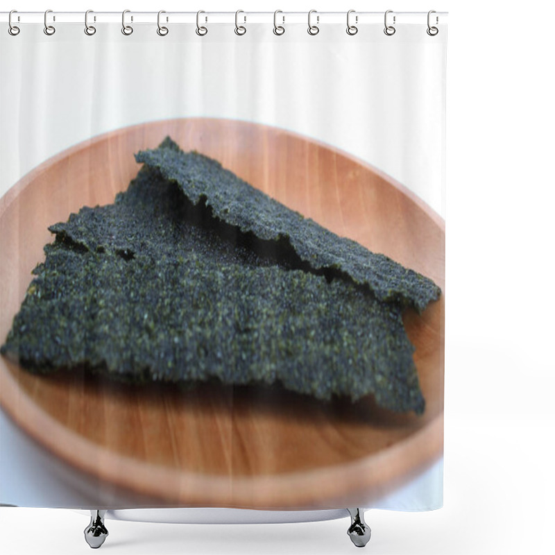 Personality  Nori Sheets, Snack From Edible Seaweed, On Wooden Plate, Isolated On White Background. Shower Curtains