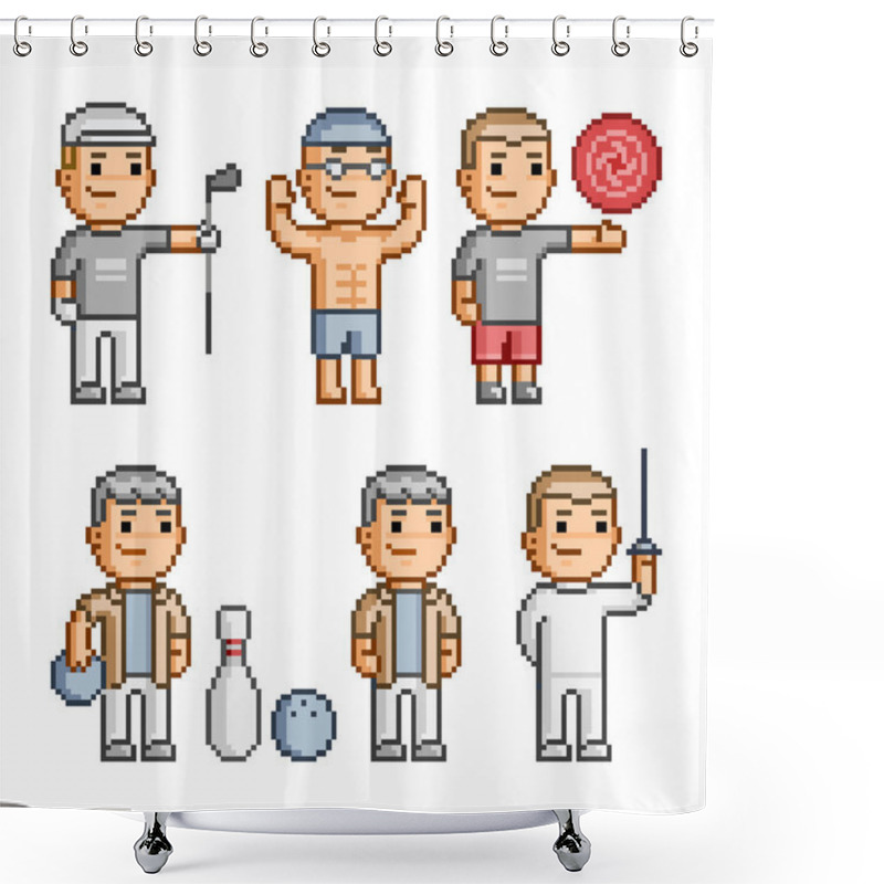 Personality  Pixel Art Collection Of Various Sports Shower Curtains