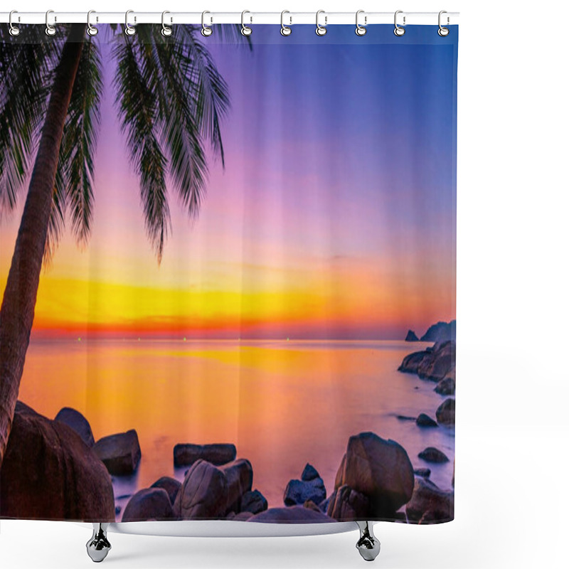 Personality  Silhouette Coconut Palm Trees At Sunset Or Sunrise Sky Over Sea Amazing Light Nature Colorful Landscape Beautiful Light Nature Sky And Clouds Seascape Background At Phuket Island On December 9-2021 Shower Curtains