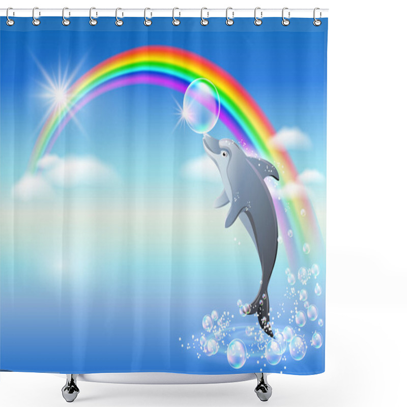 Personality  Rainbow And Dolphin Shower Curtains