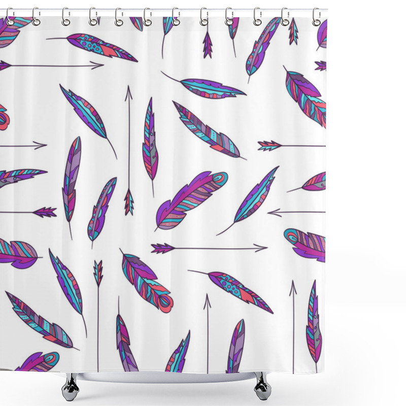 Personality  Seamless Vector Ethnic Pattern With Feathers And Arrows. Shower Curtains