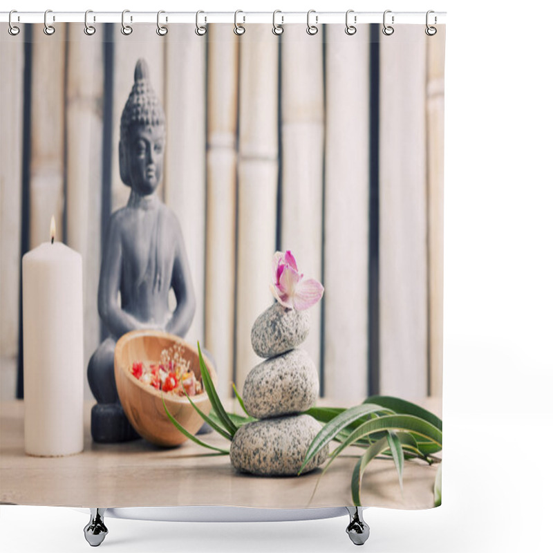 Personality  Wellness And Spa Concept With Buddha Figure Shower Curtains