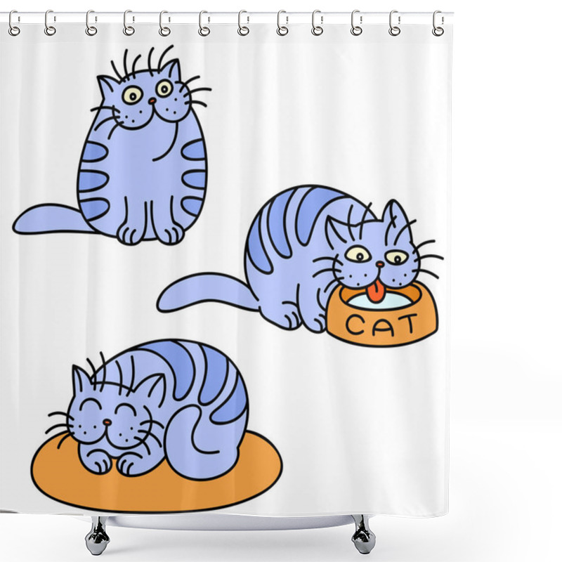 Personality  Blue Cats Emoticons Set. Isolated Vector Illustration. Shower Curtains