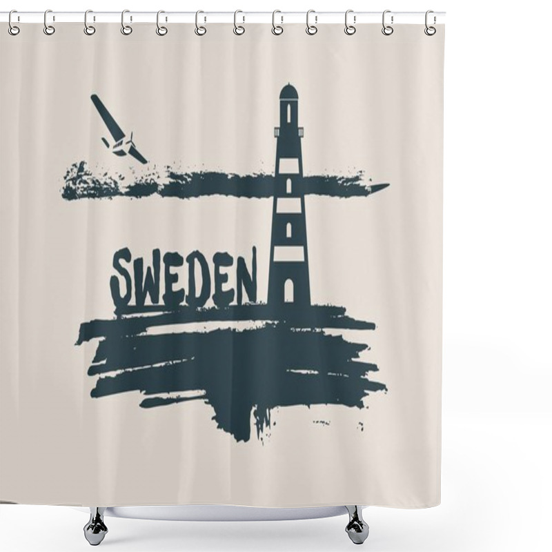 Personality  Lighthouse On Brush Stroke Seashore Shower Curtains