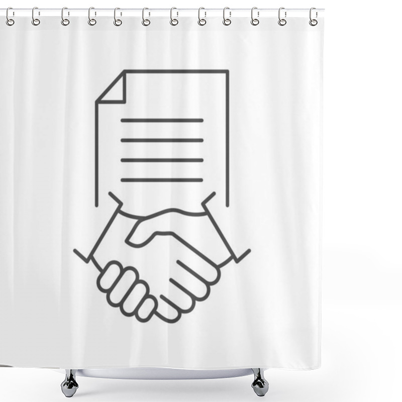 Personality  Contract Line Icon. Business Handshake Teamwork Linear Concept. Agreement Signing Symbol. Vector Isolated On White. Shower Curtains