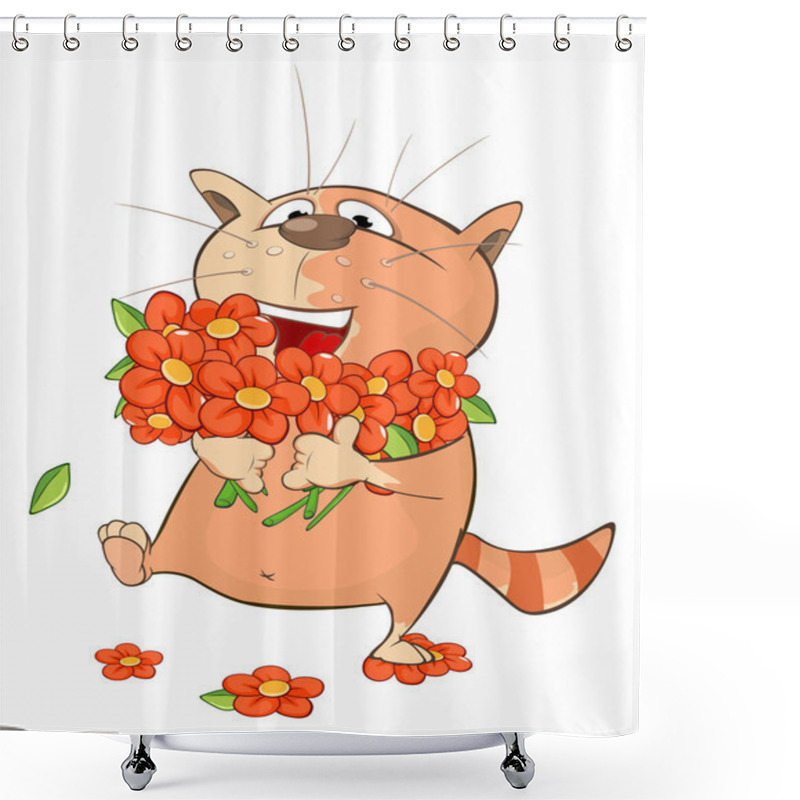 Personality  Illustration Of A Cute Cat With Flowers  Shower Curtains