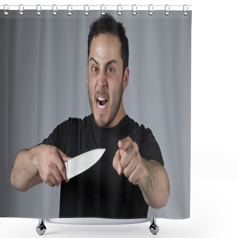 Personality  Angry Man With A Knife Shower Curtains