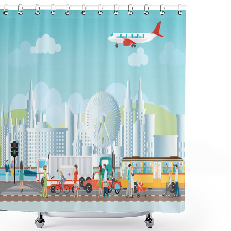 Personality  Set Of Transportation Logistic And City Traffic On City View. Shower Curtains