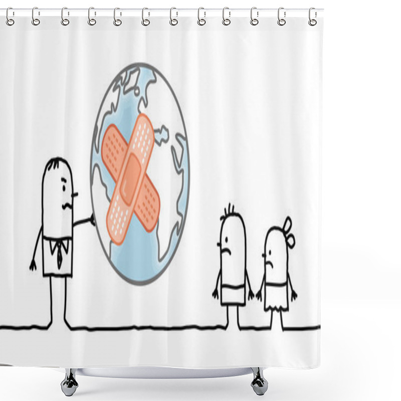 Personality  Cartoon Man Giving A Sick Planet To His Children Shower Curtains