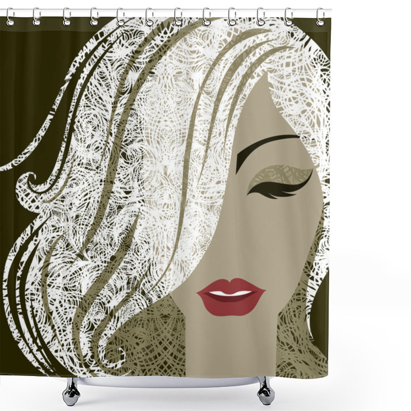 Personality  Portrait Of Woman With Make-up And Long Hair Shower Curtains