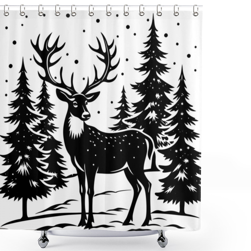 Personality  Majestic Deer Illustration In A Snowy Winter Landscape Shower Curtains