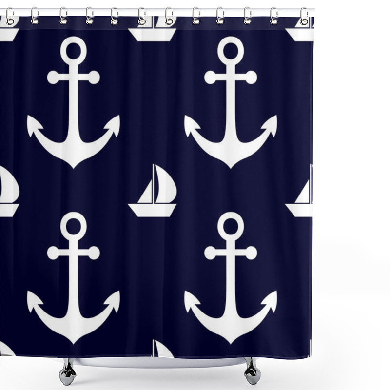 Personality  Marine And Nautical Backgrouns. Sea Theme. Cute Seamless Patterns Design. Vector Illustration. Shower Curtains