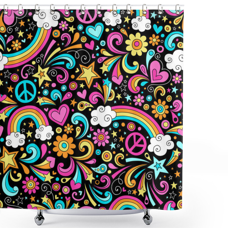 Personality  Back To School Notebook Doodles Rainbow Seamless Pattern Shower Curtains