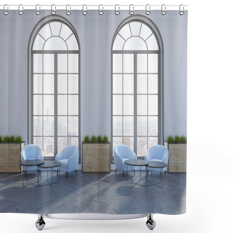 Personality  Blue Sofas In An Eco Style Restaurant Shower Curtains