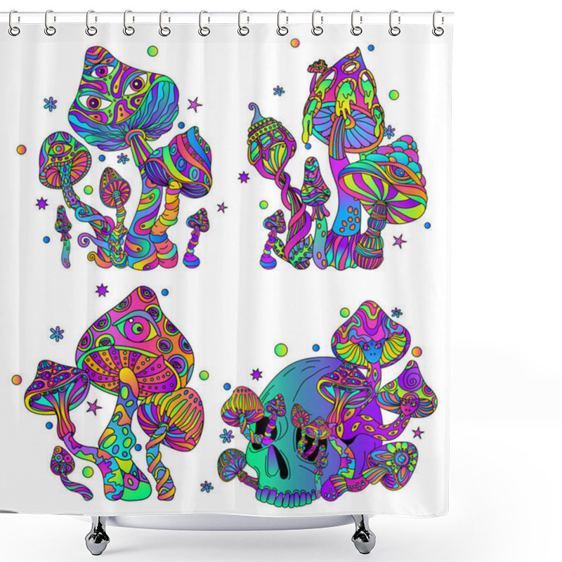 Personality  Trippy Mushroom Psychedelic Compositions Shower Curtains