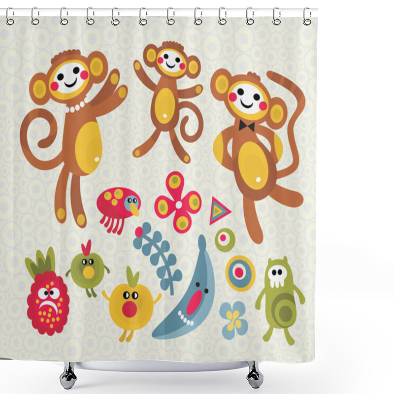 Personality  Set Of Cute And Funny Monsters And Animals. Shower Curtains