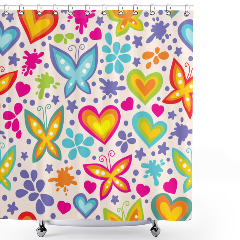 Personality  Pattern With Butterflies And Hearts Shower Curtains