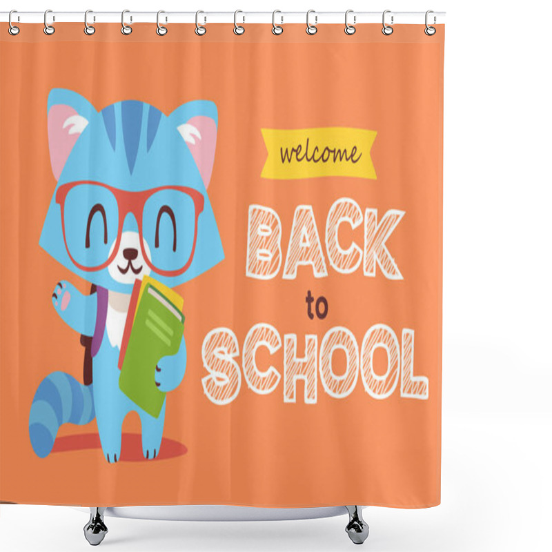 Personality  Vector Welcome Back To School Nerd Cat Vector Illustration Shower Curtains