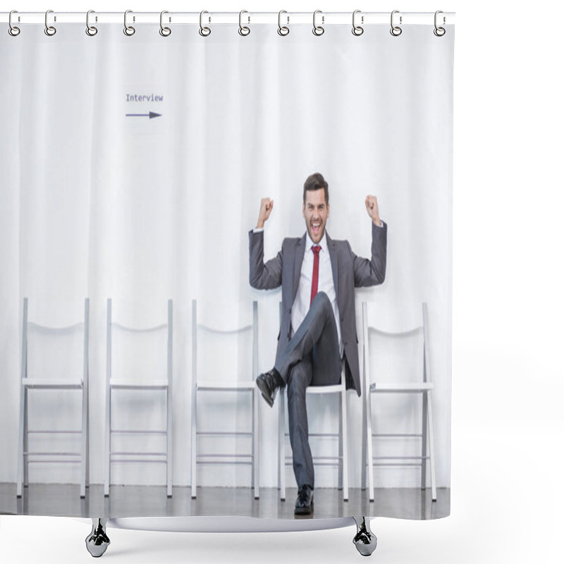 Personality  Excited Businessman Waiting For Interview Shower Curtains