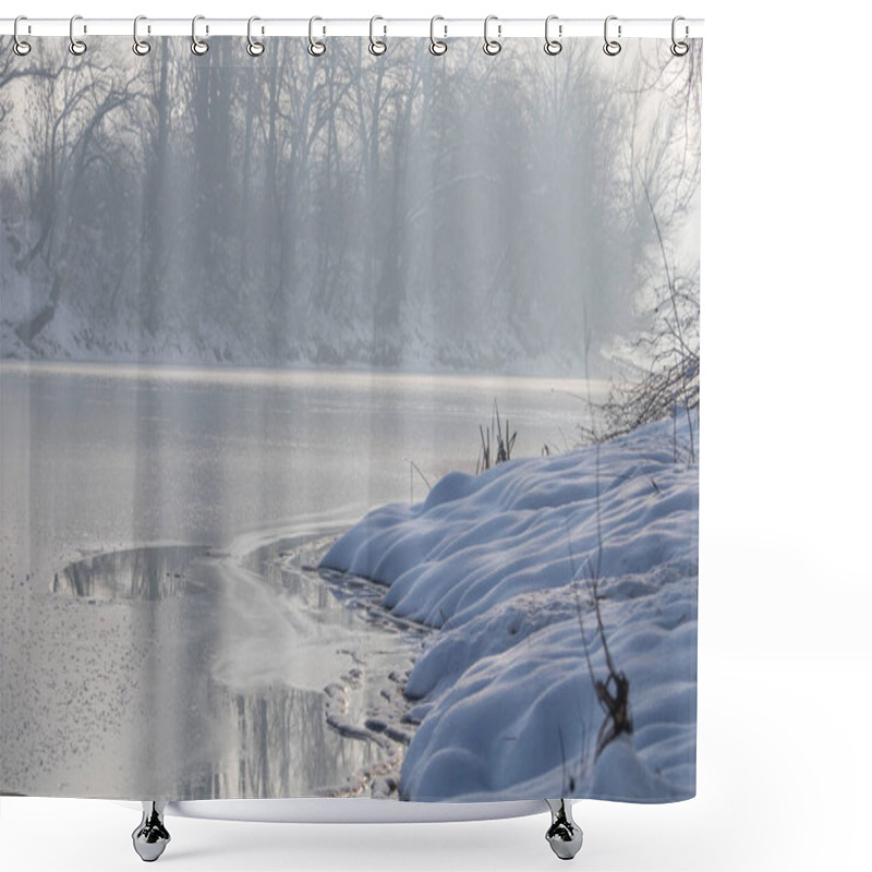 Personality  Frozen Lake In Forest. Winter Lake Under Snow Shower Curtains