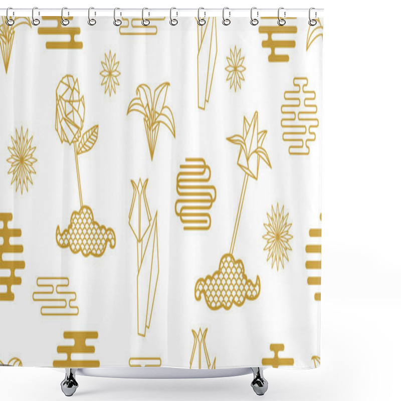 Personality  Happy Chinese Year Background. Blooming Origami Flowers. Shower Curtains